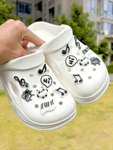 14 Piece Cute Panda Piano Note Hi PVC Shoe Charms, Easy Install Detachable DIY Accessories, Custom Mary Jane Garden Sandals Flip Flops Beach Bags