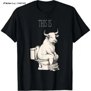 100% Cotton This is Bull Sh!t, a bull sat on the toilet, funny T-Shirt Casual Apparel