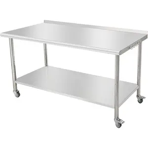 Stainless Steel Prep Table - 60x24x35 Inch, with Caster Wheels, Hooks, Enhanced Durability, Easy Assembly, Ideal for Kitchen, Garage, Workshop