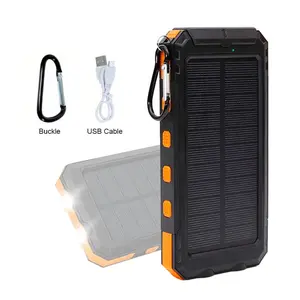 Portable Solar Rechargeable Power Bank, 10000mAh Solar Powered Charger with Dual LED Flashlights, Power Bank for Travel, Camping, High Efficiency Solar Panels
