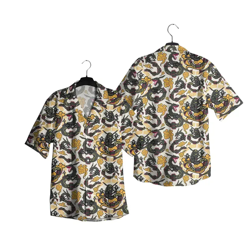 Shiny Rayquaza Hawaiian Shirt - Legendary Guardian Anime Summer Beach Top - Gift for Anime Lovers