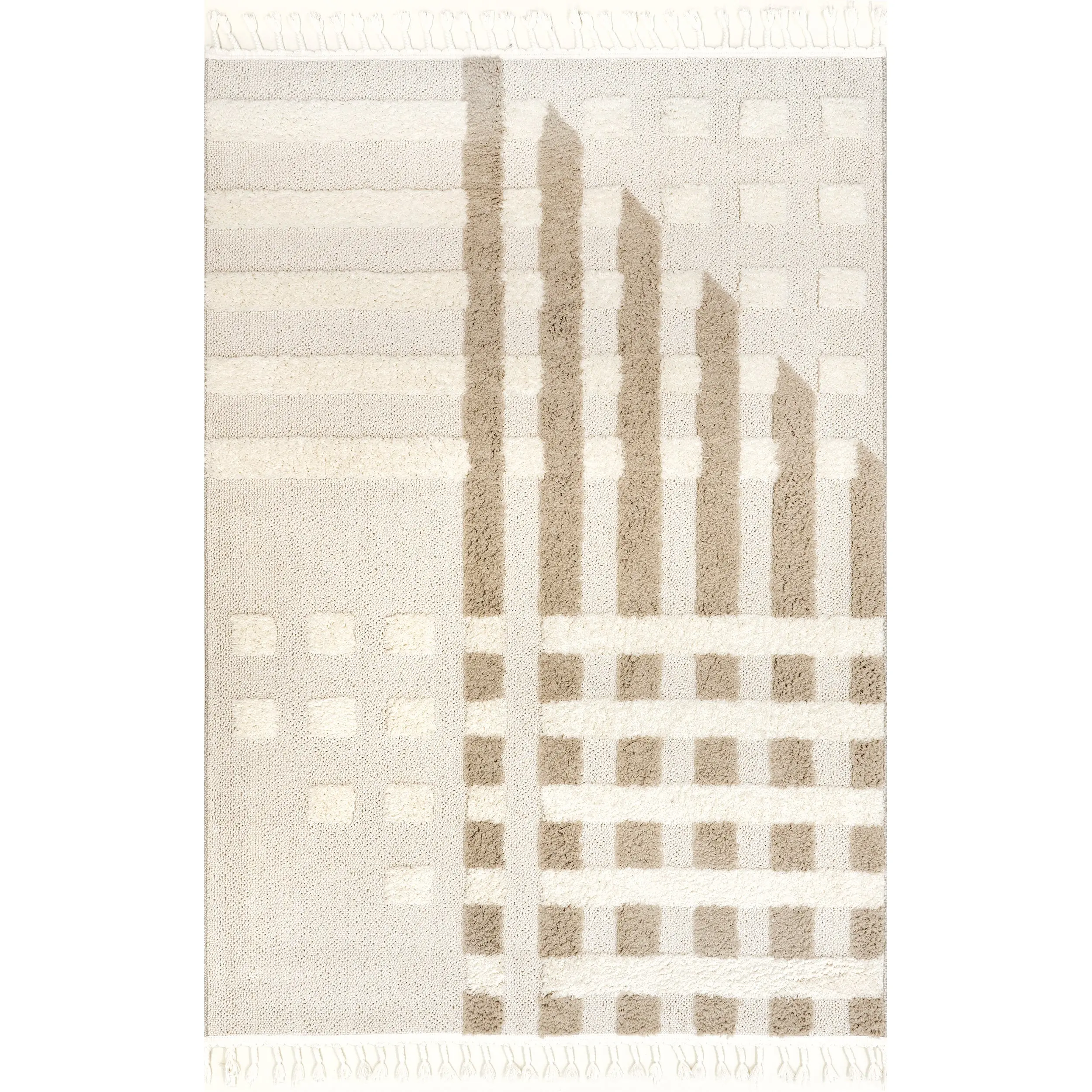 Cordelia Fragmented Stripes Tasseled Cozy Decorative Indoor Modern Area Rug, Stylish Hallway Floor Rug, Cozy Area Rug, Decorative Area Rug