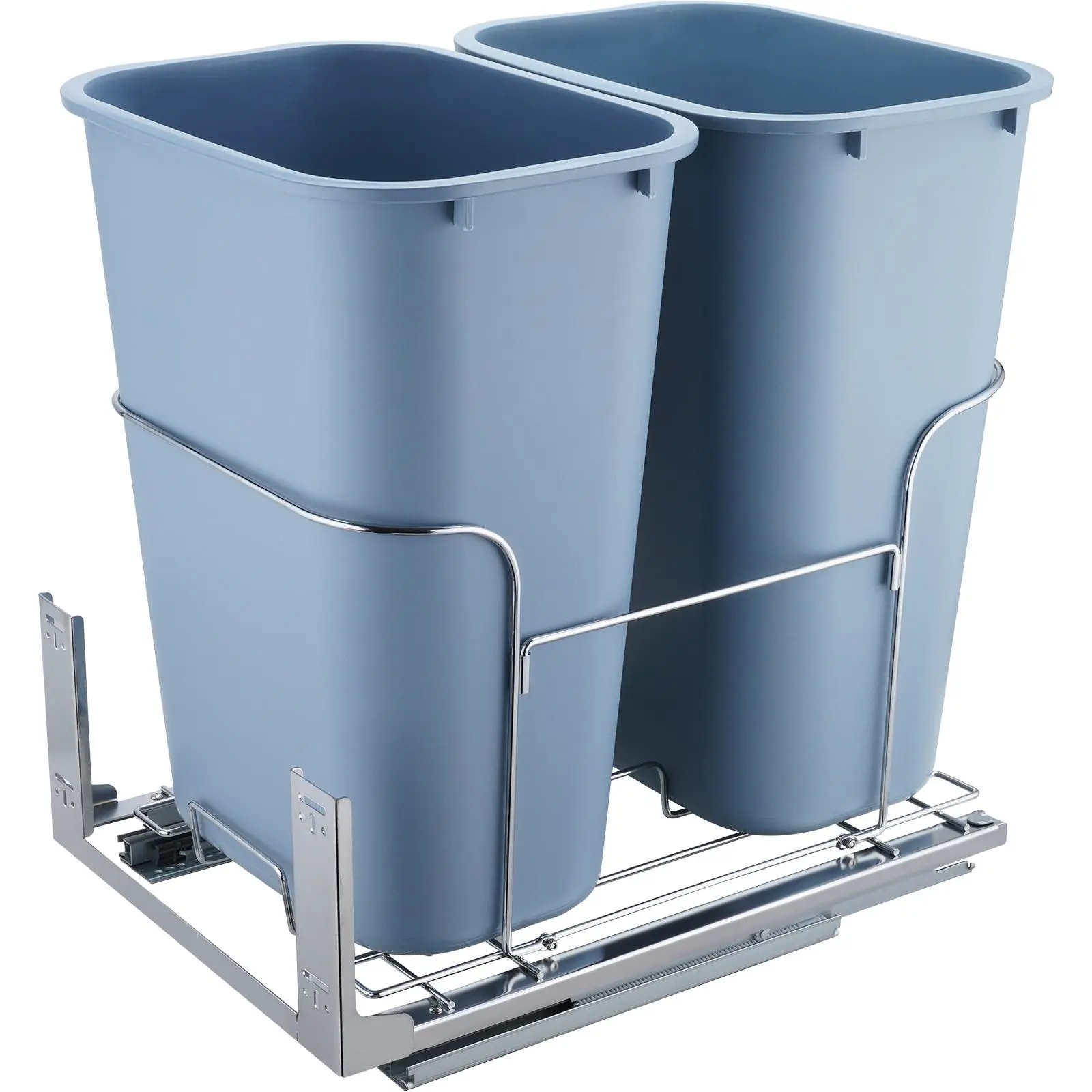 【summerfinds】VEVOR Under-Mount Slide-Out Metal Kitchen Garbage Bin, 2x35L Double Heavy-Duty Trash Bins, 110 lbs Load Capacity, Slide & Door Mounting Kit, Smooth Operation for Cabinet Sink Household Waste Management