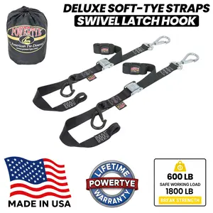 POWERTYE 1.5in x 6ft DELUXE SOFT-TYE TIE-DOWN with SWIVEL LATCH HOOK, includes STORAGE BAG (pair)