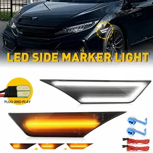 AUTOONE LED Front Side Marker Lights Compatible with Honda Civic 2016-2021 Amber Flowing Turn Signal,Amber&White 2 Modes, Smoked Lens Front Fender Running Lights, 2PCS
