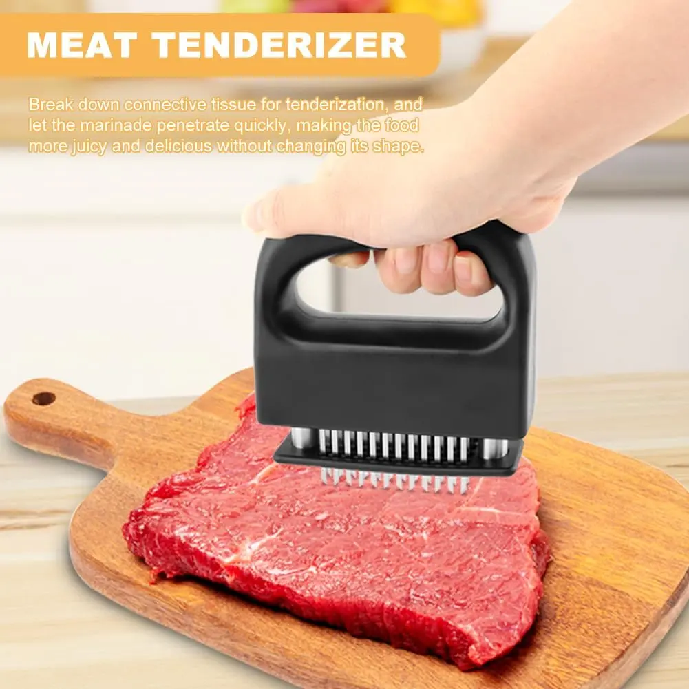 48 Sharp Stainless Steel Needle Meat Tenderizer with Safety Lock, Detachable Washable Design, Makes Steak Tender & Marinade Soak Faster for All Meats BBQ Cooking
