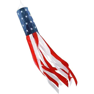 American Flag Windsock, 4th Of July Decorations, Embroidered Stars - Fade Resistant Patriotic Wind Socks Decorations (Red, 40 inch)