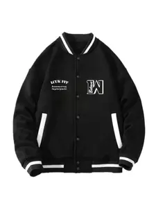 Men's Casual Loose-Fitting Plain Baseball Jacket, Fall & Winter Fashion Outerwear, Comfortable Daily Wear