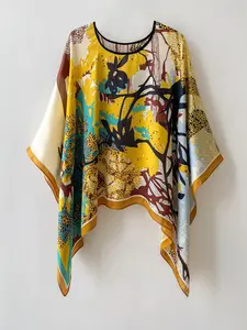 Elegant Plant Pattern Print Shawl, Vibrant Silk Scarf, Delicate Animal Shape Wrap, Suitable for All Seasons Travel, Versatile Use