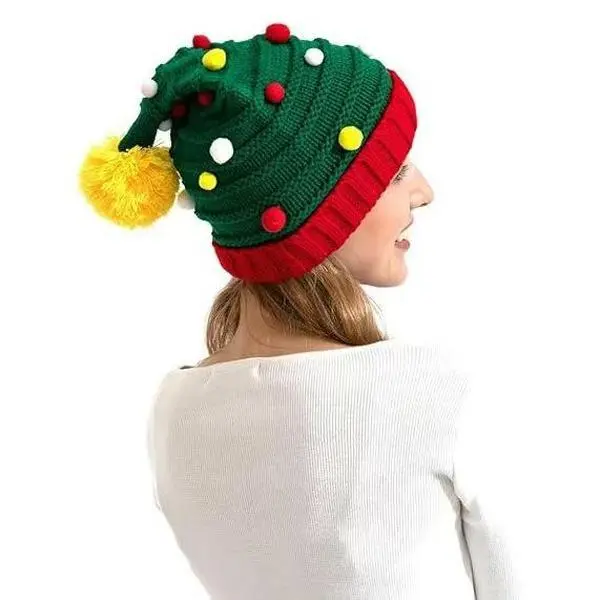 Red Christmas Knitted Wool Hat with Santa Belt Motif, Hairball Embroidery - Parent-Child Autumn Winter Warm Festive Accessory, Christmas Gift (Includes Masks), Accessories