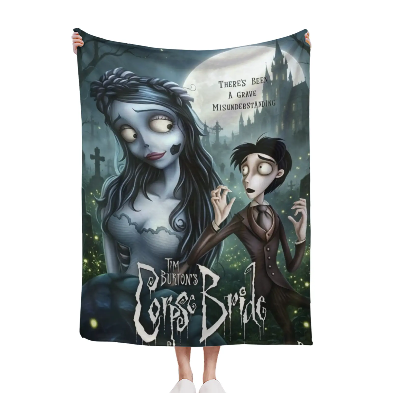 Tim Burton's Corpse Bride Emily & Victor Throw Blanket, Unisex Gothic Spooky Movie Graphic Flannel Blanket, Grave Misunderstanding Print Blanket, Dark Y2K Aesthetic Halloween Home Decor Gift 30x40 40x50 50x60 60x80inch