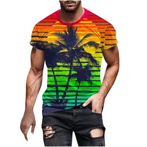Men's Hawaiian Short-Sleeve T-Shirt - Menswear Top, Ideal for Beach Vacations, Summer Trips