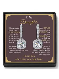To My Daughter Christmas Birthday Anniversary Gift | Small Square Light Luxury Long Drop Earrings | With Heartfelt Encouragement Message Card & Gift Box
