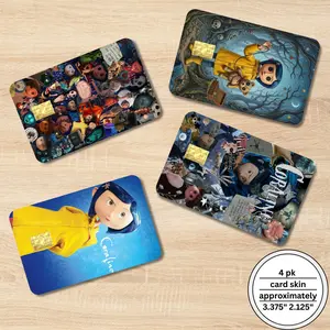 Coraline Vibes 4-Pack Card Skins, 3.375"x2.125" Size, Fits Most Debit/Credit/Gift Cards, Easy Peel-Stick Application, Removable Without Sticky Residue