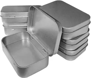 6 Pcs Metal Hinged Tin Box Container Mini Portable Small Storage Container Kit with Lid for Home Storage 3.7X2.3X0.8 Inch, Silver Hulless