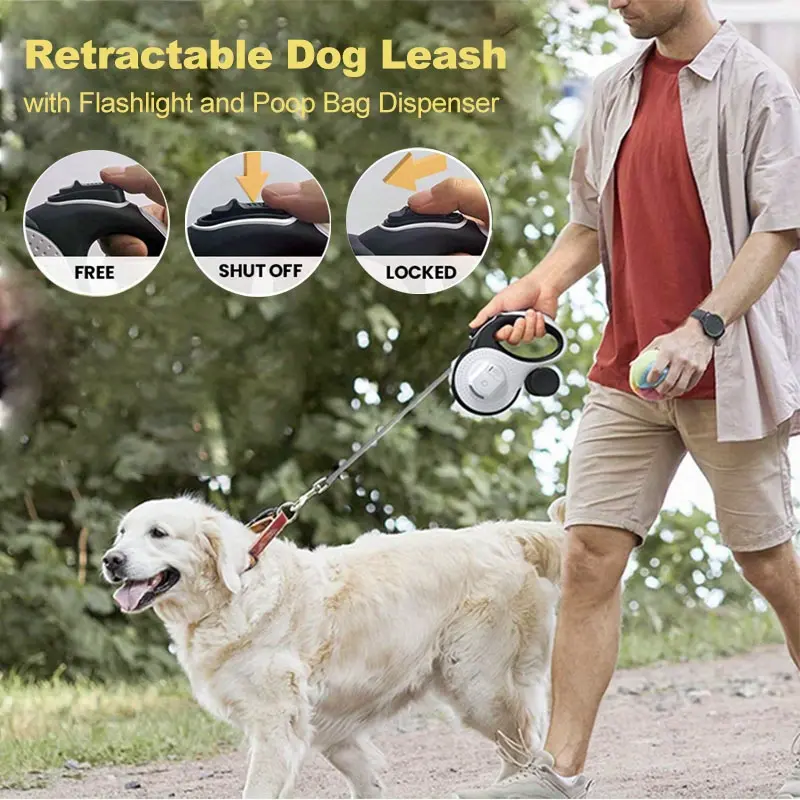 Hands-Free Leash Revolution! 5M/8M Auto-Retract Dog Leash w/ FREE Poop Bag Dispenser