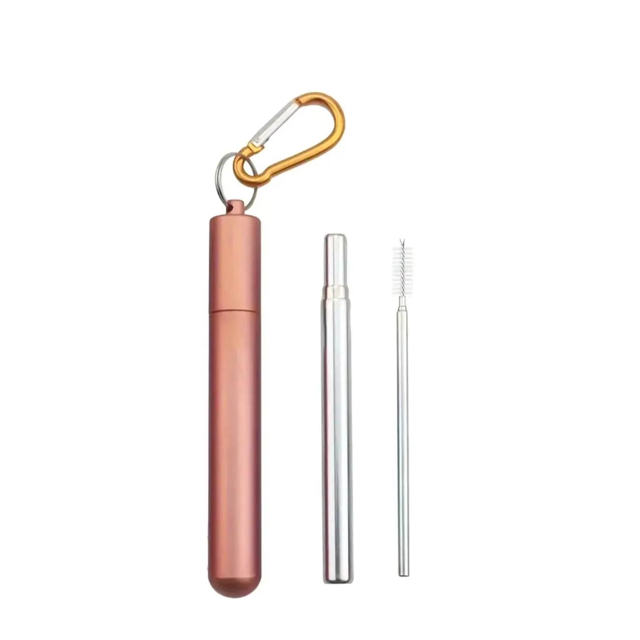 3 in 1 Reusable Straw (1 Straw + 1 Brush + 1 Organizer), Retractable Straw Tools Set, Portable Three-segment Folded Straw Combo for Travel
