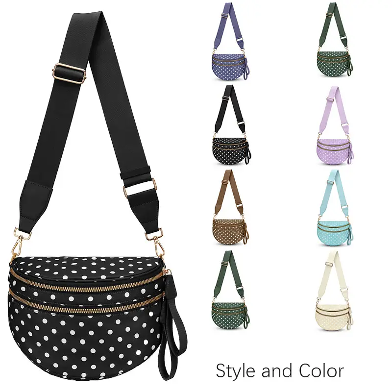Women's 2025 New Polka Dot Crossbody Bag PU Leather Waterproof Fanny Pack Fashionable Zipper Chest Bag for Daily Commuting Casual Trendy Versatile High-quality Style and Color,YM07, Body Strap Women's Crossbody & Shoulder Bags