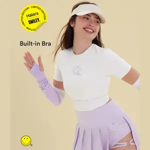 Halara X Smiley Halara UltraSculpt Round Neck Short Sleeve Ruched Skinny Cropped Casual T-Shirt