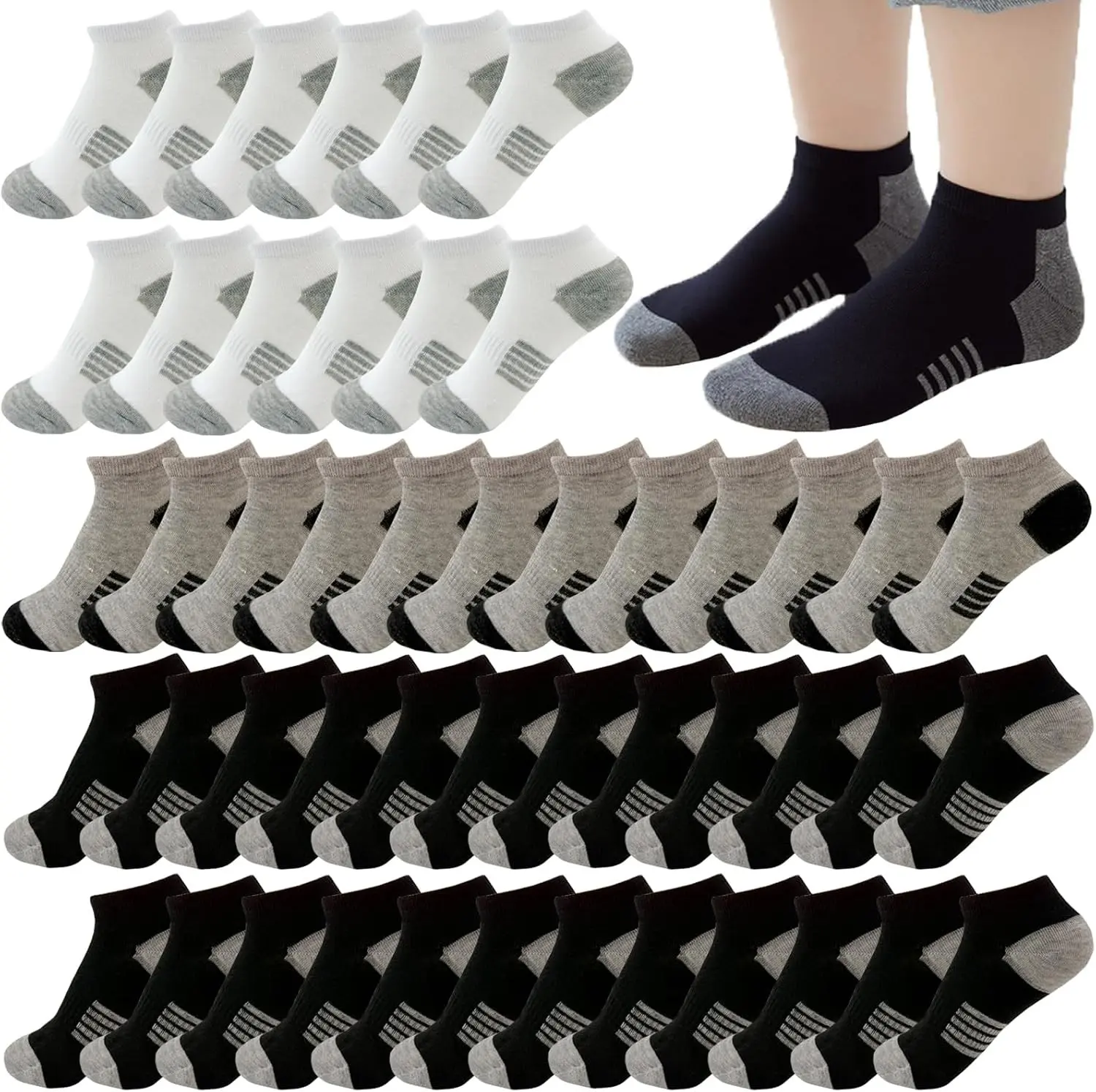 16-30 Pairs Boys Low Cut Ankle Socks Kids Crew Athletic Breathable Cushion Sole Socks for Running Hiking