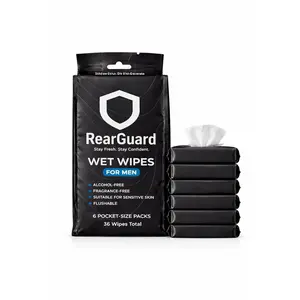 2026 RearGuard Pocket-Size Discreet Wet Toilet Paper Wipes for Men -  Surface,  for Open Office or Travel, Unscented, Gentle, -Free, Dispersible - 6 Packs of 6 (Total 36 Wipes)