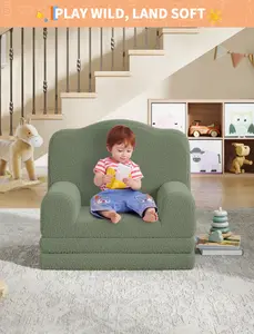 Garvee 2-in-1 Flip-Out Foam Sofa with Soft Sherpa Cover, Fold-Out Lounger Couch, Cozy Play Lounge Chair in Green for Comfort and Relaxation