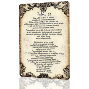 Salmo 91 Spanish Bible Verse, Religious Quote, Vintage Ornate Style 8"x12" Flat Printed Weatherproof Rust-Proof Aluminum Metal Sign Aged Parchment Visual Effect Design Christian Wall Art, Meaningful Gift For Faith & Religious Home Decor