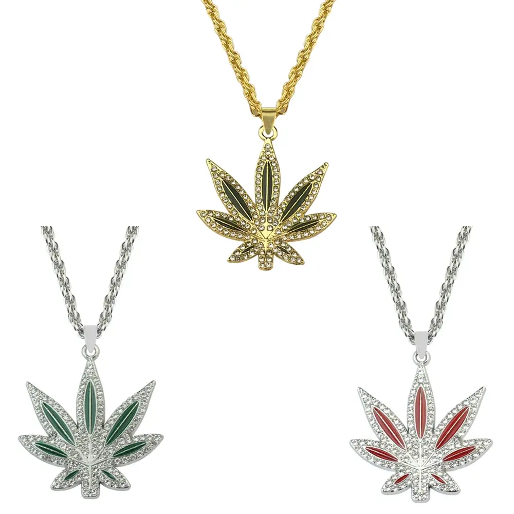 Fashion Weed Herb Charm Necklace for Women Men Maple Leaf Necklace Hip Hop Chains Pendant Jewelry Gift Wholesale Collares