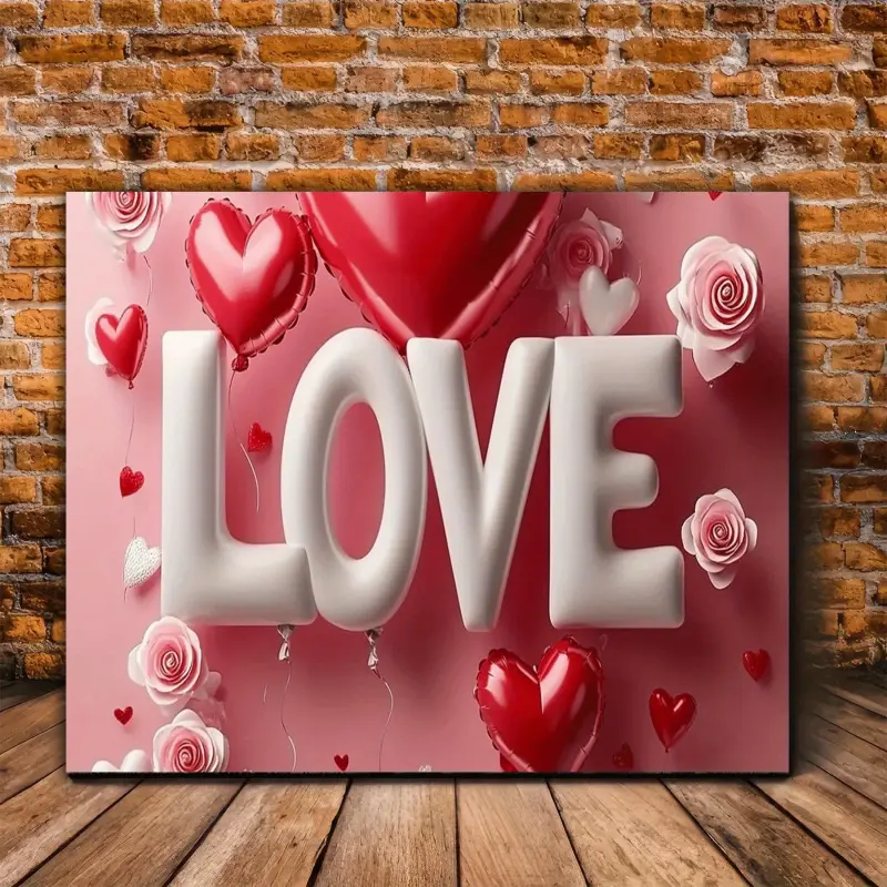 1 Piece Heart Red Pink Balloon Decorative Canvas Poster - Wooden Frame Modern Wall Art Painting, Valentine's Day Wedding Anniversary Home Office Bathroom Bedroom Decoration - Romantic Decoration Gift Idea, High-Quality Printing, Elegant Design, Exclusive