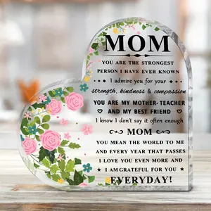 Heart Shaped Acrylic Plaque, Flower Pattern Acrylic Ornament, Gift for Mom, Birthday Gift, Festival Party Gift for Mom, Decor, Decorative Plaque