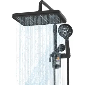 Filtered Shower Head with Handheld Spray Combo,12 inch High Pressure Rainfall Shower Head with Adjustable Slide Bar,Dual Rainfall Showerhead,Bathroom Accessories,Black,Chrome