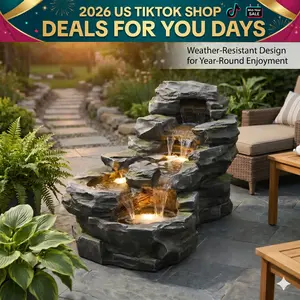 2026 US TikTok Shop Deals for You Days Tankana Electric Outdoor Rock Waterfall Fountain with LED Lights, Cascading Water Feature for Garden, Patio, Backyard, Porch & Indoor Home Decor