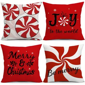 4 Piece Holiday Candy Cane Christmas Pillow Covers, and Spiral Design, Merry Christmas Text, Home Decor for Living Room, Couch, Party4pcs Festive Candy Cane Christmas Throw Pillow Covers - Spiral Design, Home Decorative Cushion Cover