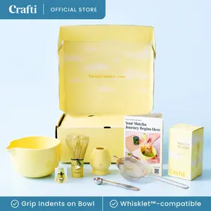 Crafti Golden Hour Matcha Whisk Set | Matcha Bowl with Spout, Chasen Bamboo Whisk, Whisk Holder and Whisklet Charms