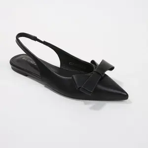 Berness Women's Cinnamon Vegan Leather Slingback Flats with Bow Detail Black 7.5