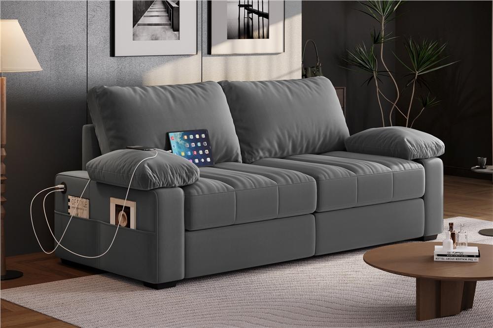 Yaheetech 2-Seater Velvet Sofa Couch with Pillow Top Arms, 79’’ W Upholstered Loveseat Sofa with USB Charging Ports and Storage Pockets