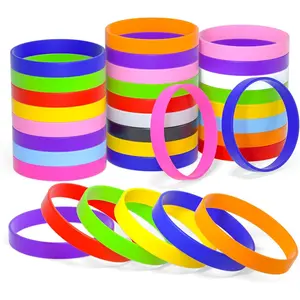 120 count Rubber Bracelets Solid Color  Wristband Unisex for  Teams Party  Fashion Decorations- Mixed Colors