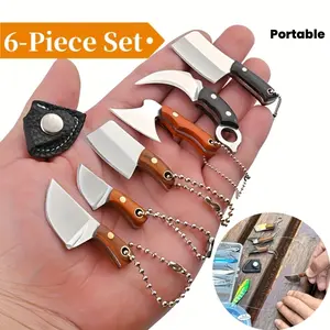 6-Piece Outdoor Leisure Knife Keychain Set, Edc Sheathed Key Chain, Backpack Hanging Accessory, Portable Pocket Tool Kit with Chains, Multi Purpose Keychain