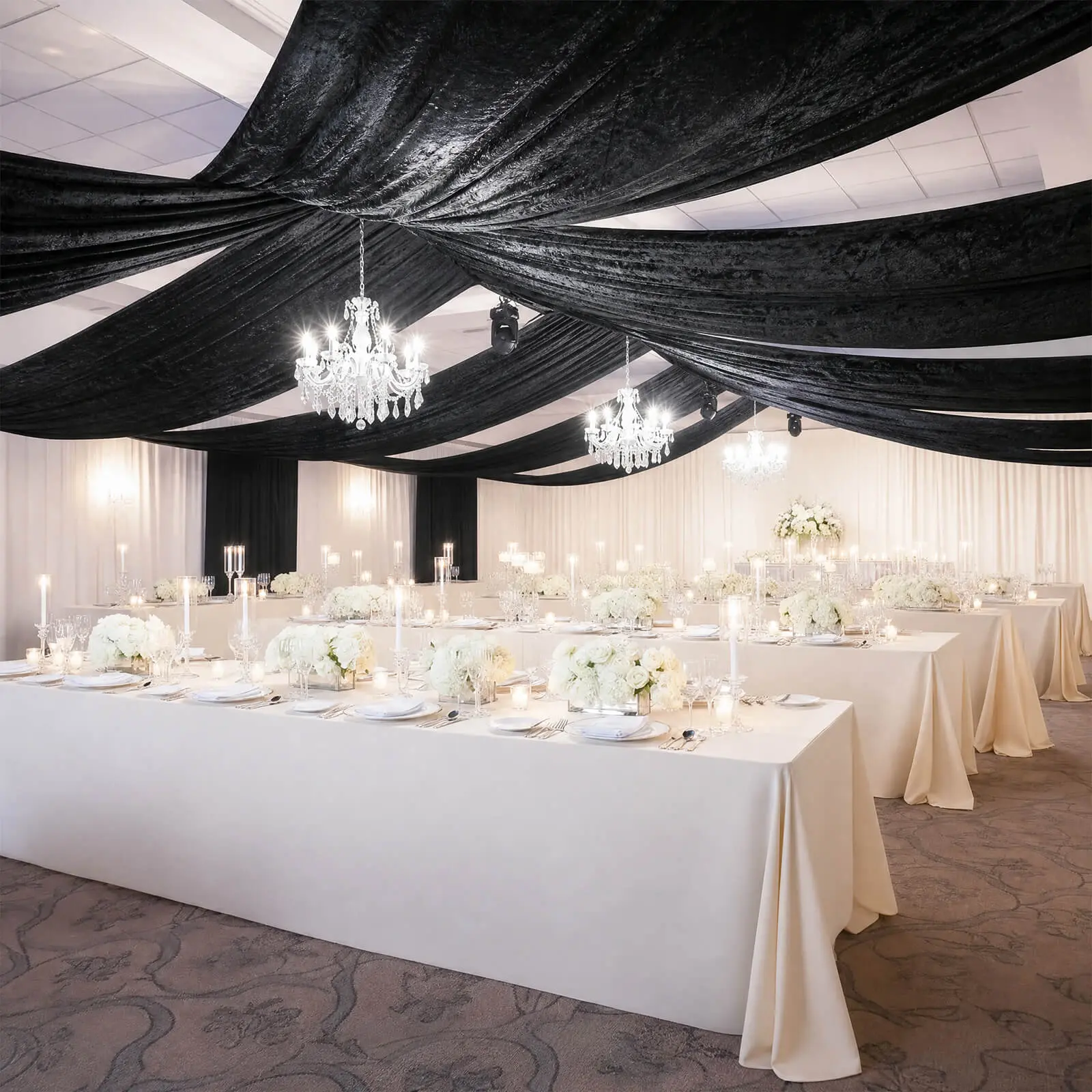 5ft x 20ft Premium Crushed Velvet Black Backdrop Curtain - 70% Blackout Ceiling Drape Panel, Room Divider Curtain with Rod Pocket