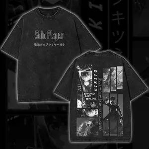 Sword Art Online Kirito x Asuna Loving Japanese Retro Vintage Unisex Oversized Anime Graphic Tee – Trendy Y2K Acid Double Printed Cotton T-Shirt, Streetwear Casual Apparel Top, Outfits for Men,