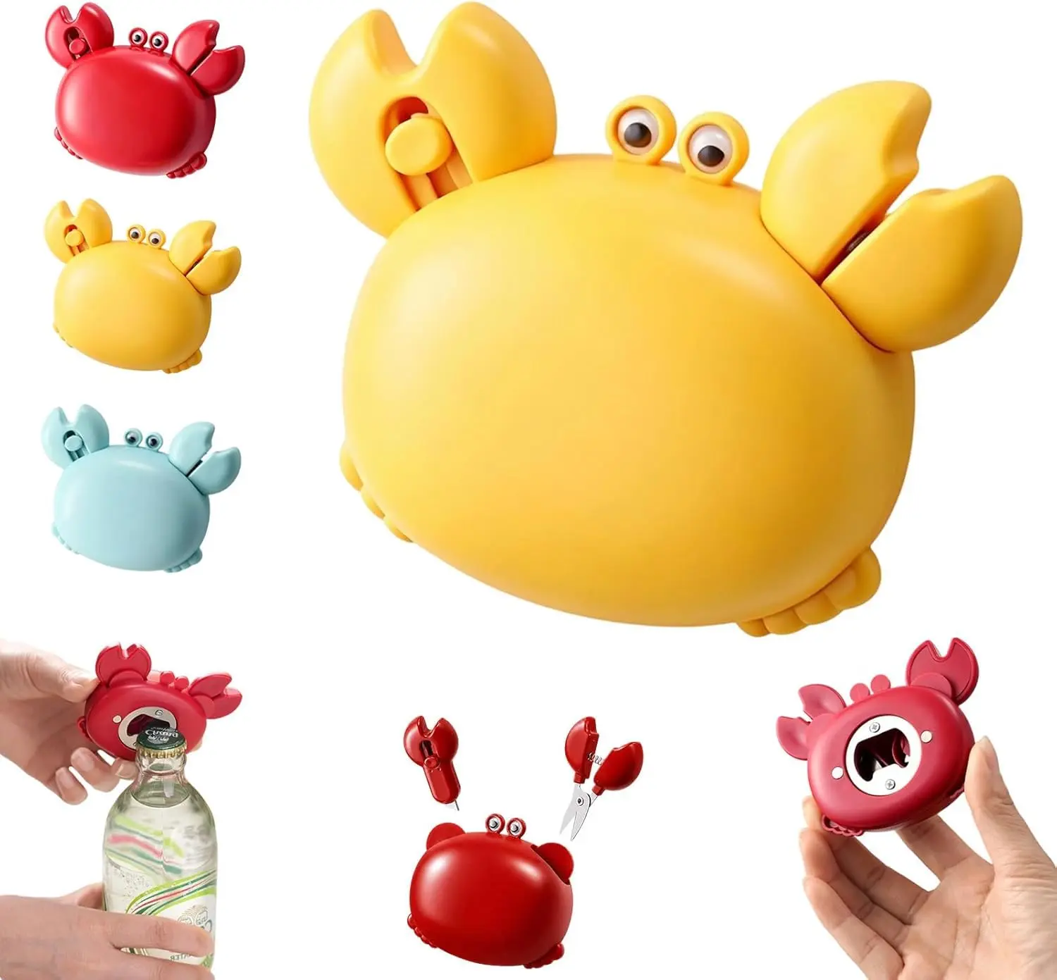Cute Crab-Shaped Multi-Function Opener, 4-In-1 Magnetic Bottle Opener, Beer Opener, Box Cutter,Mini Scissors, Refrigerator Magnet Decor, Gift,Decorative Bottle Opener