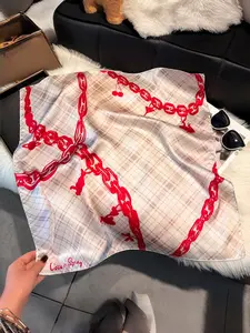 70cm Zigzag Pattern Cashew Silk Scarf, Colorblock Square Towel, Vintage Literary Small Scarf, Breathable Neck Wrap, Multiple Wearing Styles, Versatile Usage