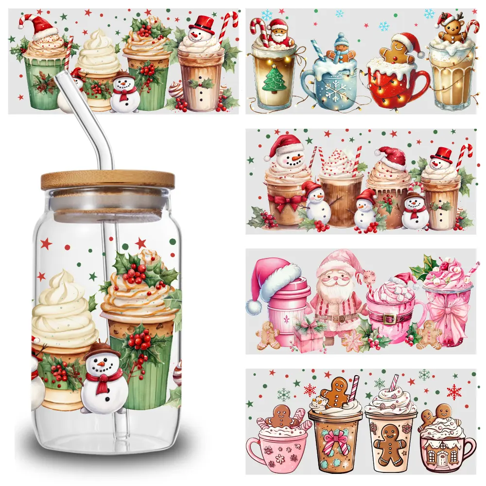 5 Sheets Christmas Drinks   Stickers   cup wrap Decor Positive Affirmations Room Decor Plastic Self-Adhesive Labels Waterproof  Transfer aesthetic cute vintage UV DTF practical joke gift girl kid teen adult Mug scrapbook scrap journal Stamps Party Favors