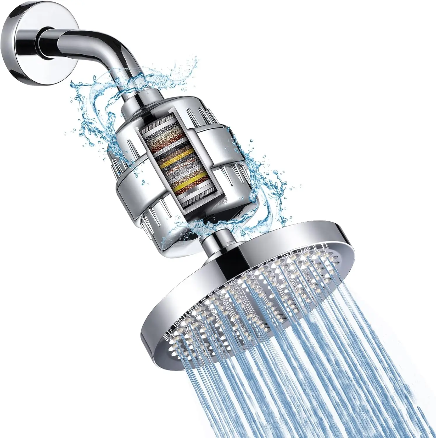 6-Inch Plastic High-Pressure Showerhead Filter Set, Universal Round Design for Hard Water, 20-Stage Filtration to Remove Impurities, Pressure Boosted Shower for Family & Healthy Skin, Filtered Showerheads & Handheld Showers, Easy Install Showerheads & Han