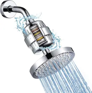 High Pressure Filtered Shower Head Set 6 Inch Rain Shower Filter for Hard Water Universal Round 20 Stage Filtration Removes Impurities for Rejuvenated Skin