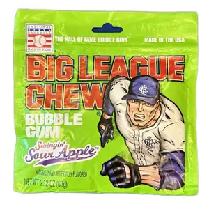 Big League Chew Swingin Sour Apple Bubble Gum - Shredded Texture, Resealable Pouch, 2.12 oz, Baseball-Inspired Snack for All Ages