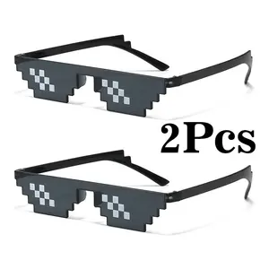 2pcs Colorful Pixel Mosaic Glasses, Fashionable Women & Girls Photo Props, Accessories, Party Supplies, Perfect for Holidays, Beaches, Graduations, Birthdays