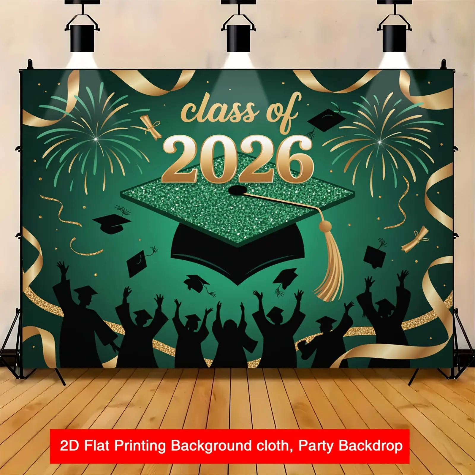 Graduation & Grad Celebration Backdrop – Green Glitter Fireworks Tapestry, Wall Hanging, Photography Background, Polyester HD Print, Party, Event, Birthday, Decor
