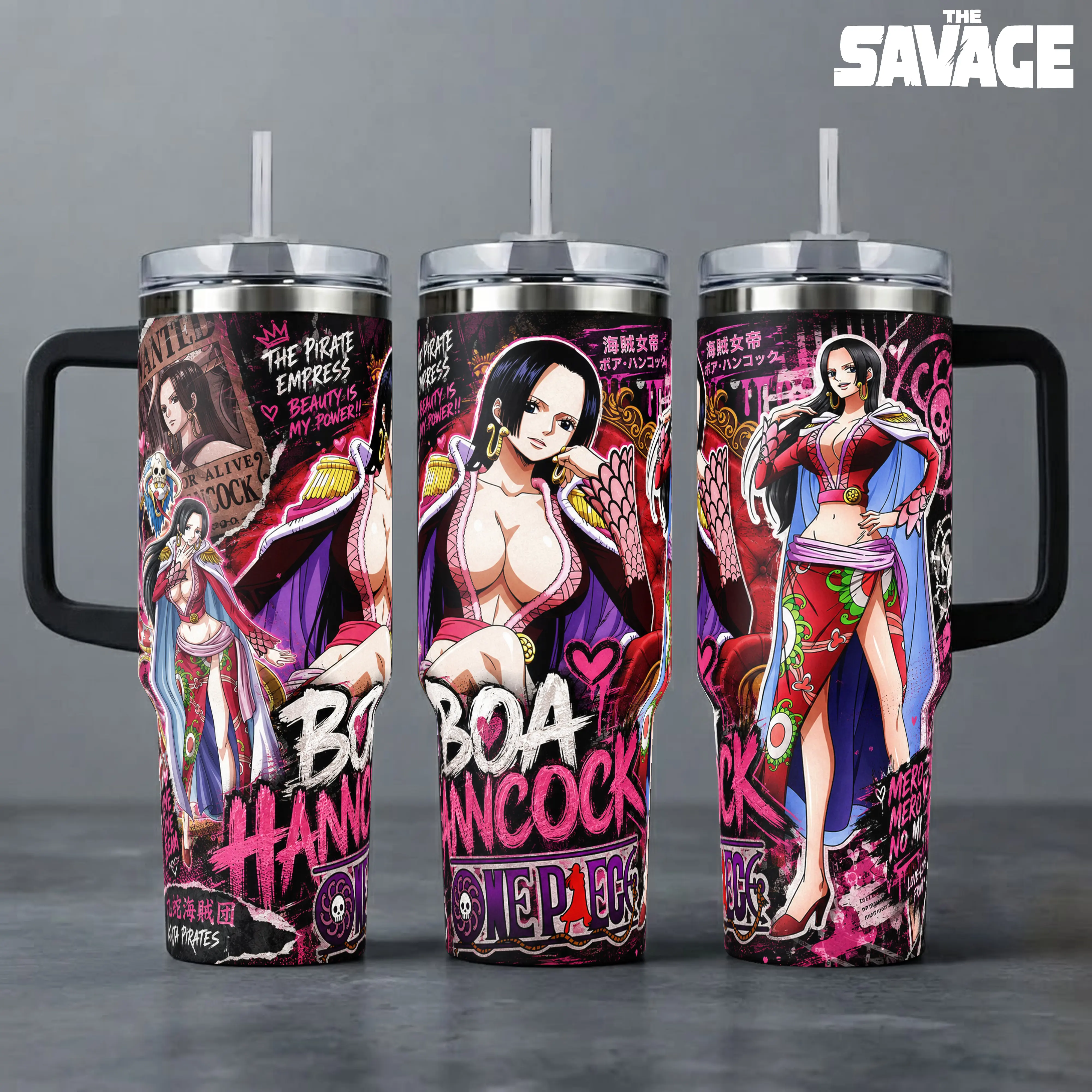 Boa Hancock Tumbler - 20oz & 40oz Insulated Travel Mug with Handle & Straw, OP Anime Art Fan Merchandise, Insulation, Coffee