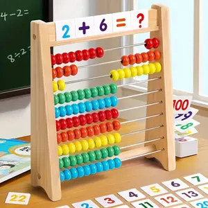 A Wooden Abacus for Addition And Subtraction, Complete with Number Cards And a Multiplication Table.